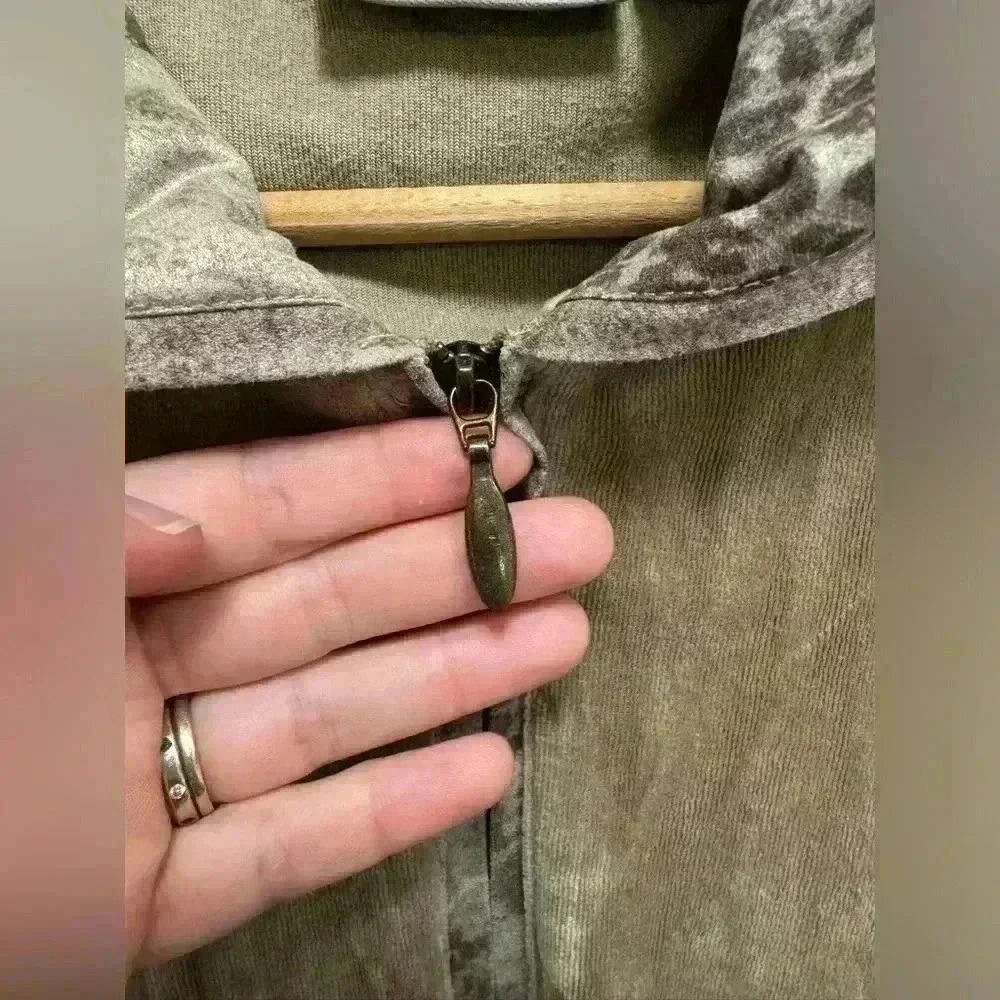 Onque Casuals women’s zip up hooded velvet beige sweatshirt vintage size small - Picture 9 of 15